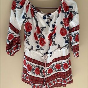 Simple Red and Blue Floral Jumpsuit